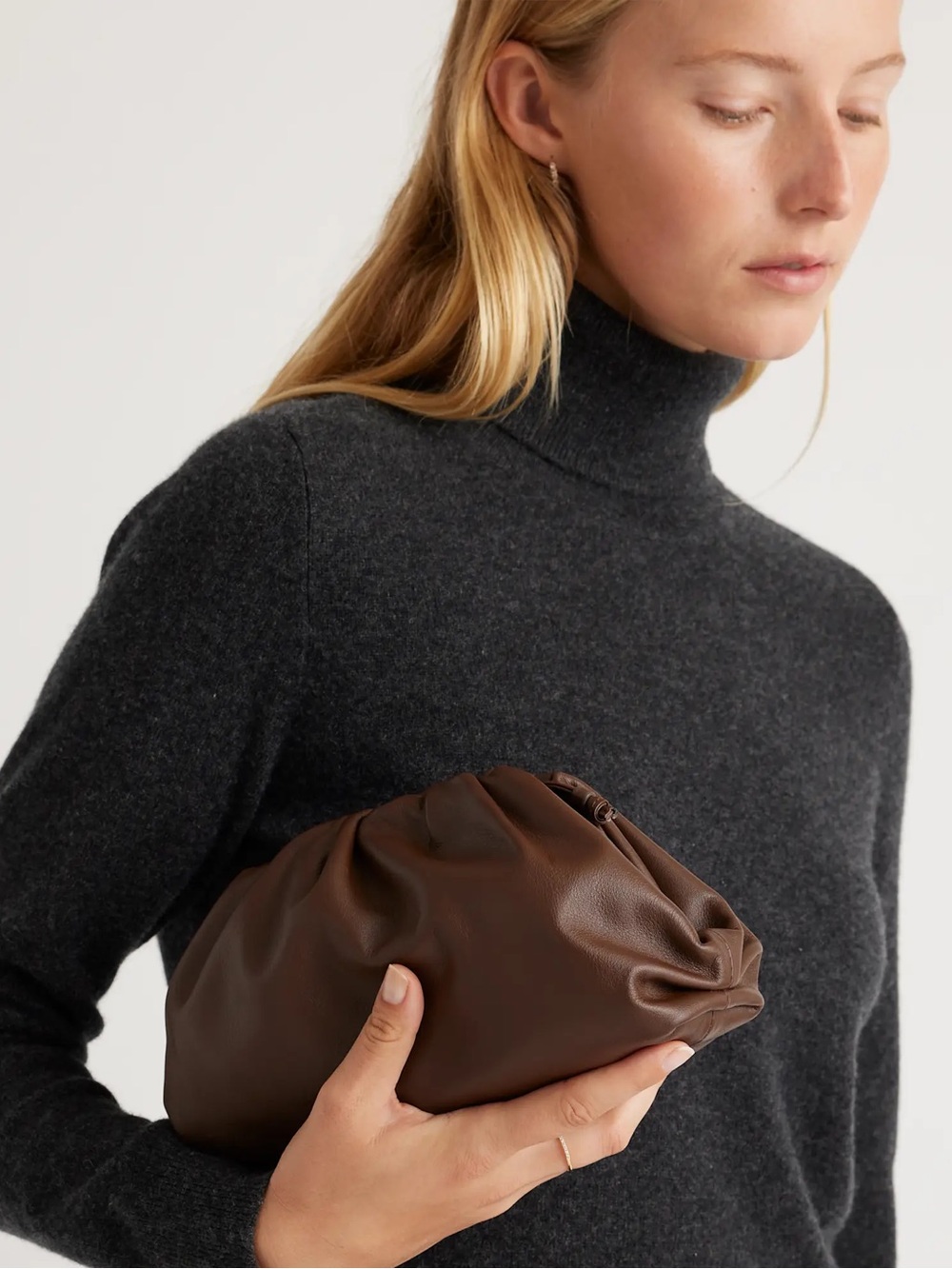 Leather Quince Naomi Clutch in Dark Brown